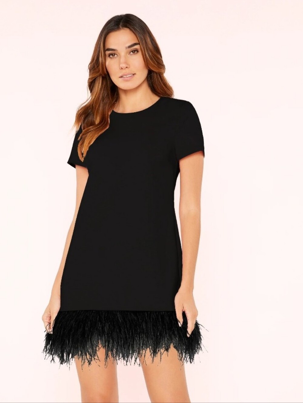 Likely MARULLO DRESS Black Feather Detail Shift Dress Size 8 *Flawed